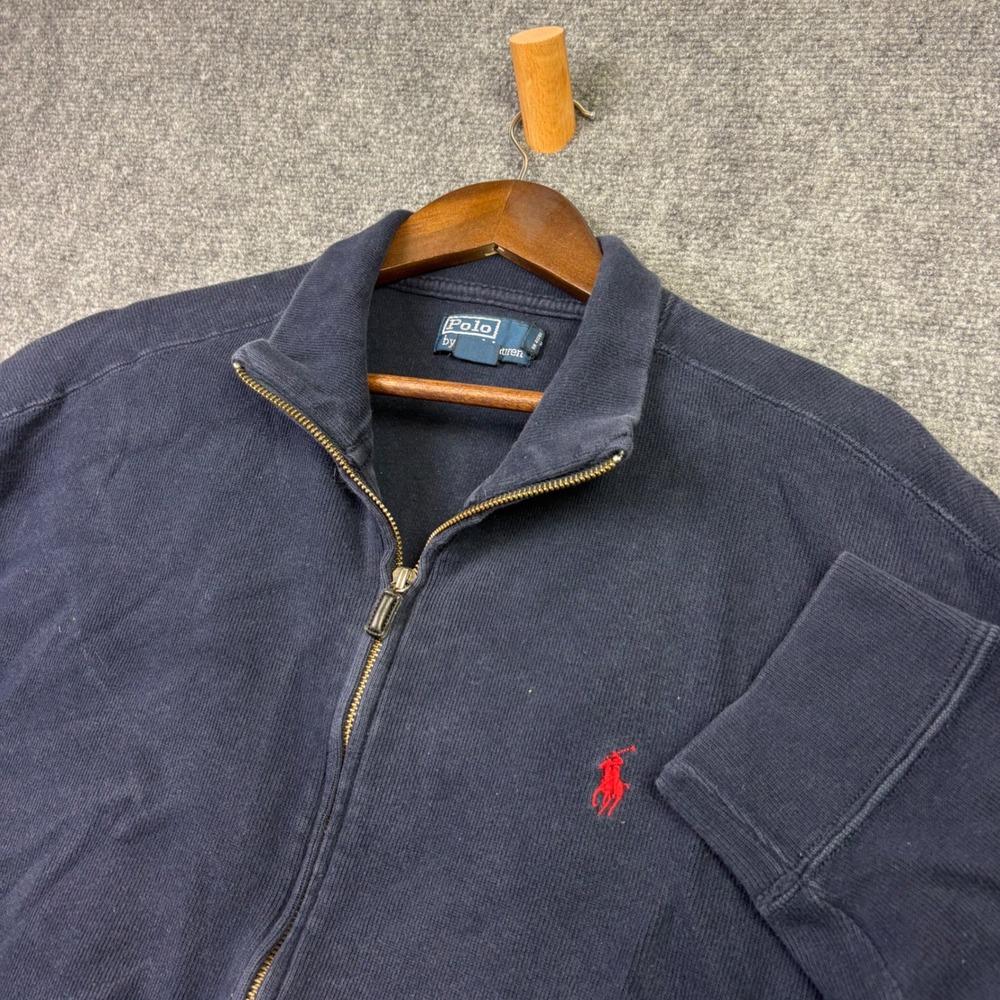 Polo Ralph Lauren Full Zip Sweater Mens XL Navy Blue Cotton Ribbed Pony Logo